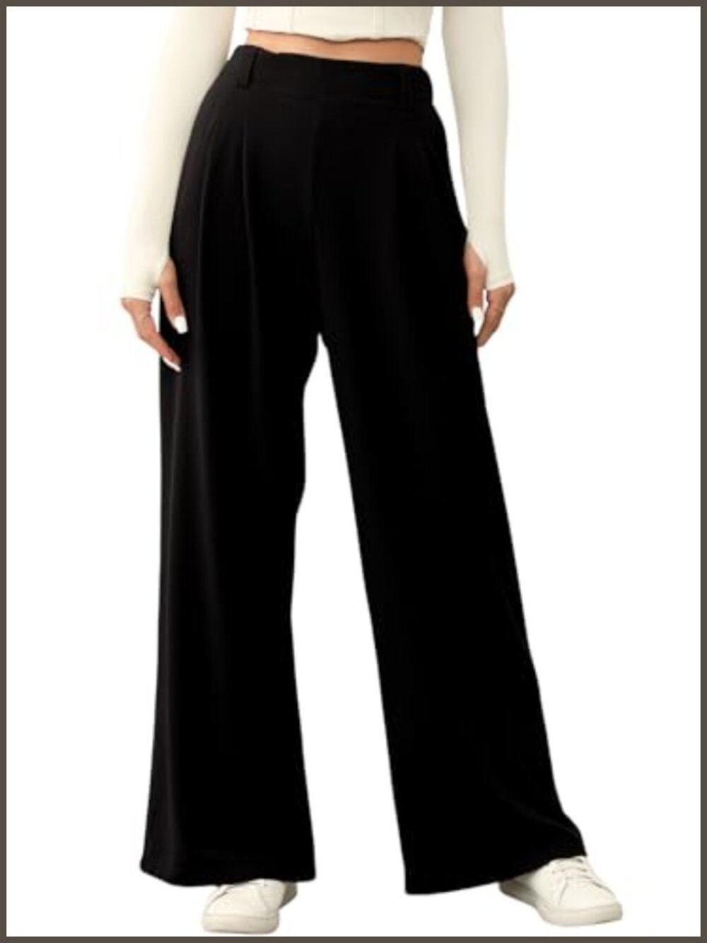 Wide Leg Waffle Knit Fleece Lined Pants High Waist Pleated Front Pockets